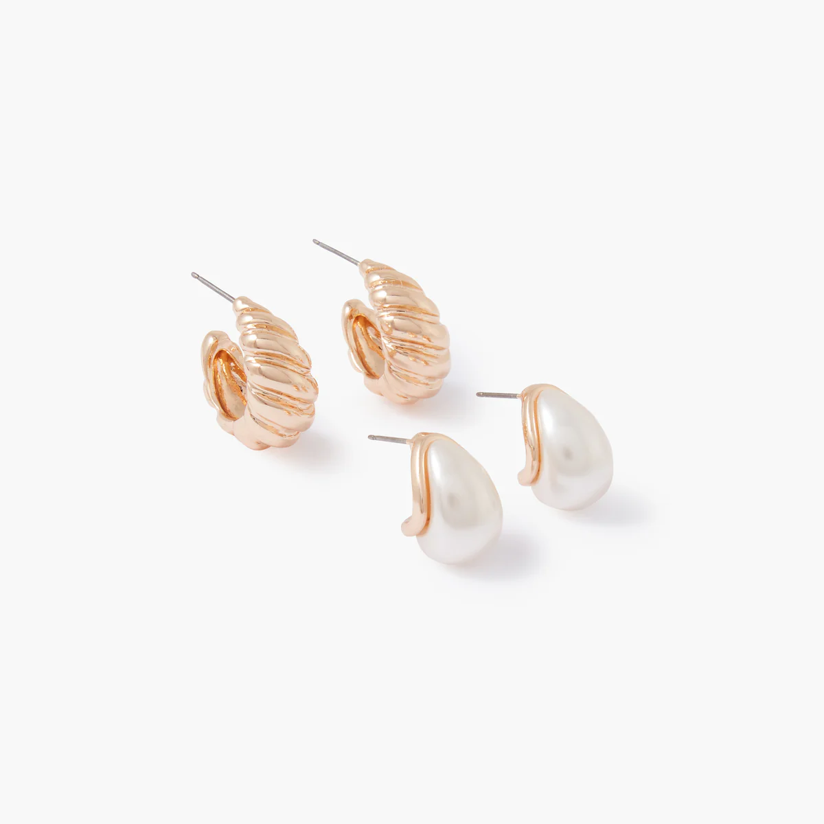 Set de 2 paires de petites créoles perle et twistées - Image 2