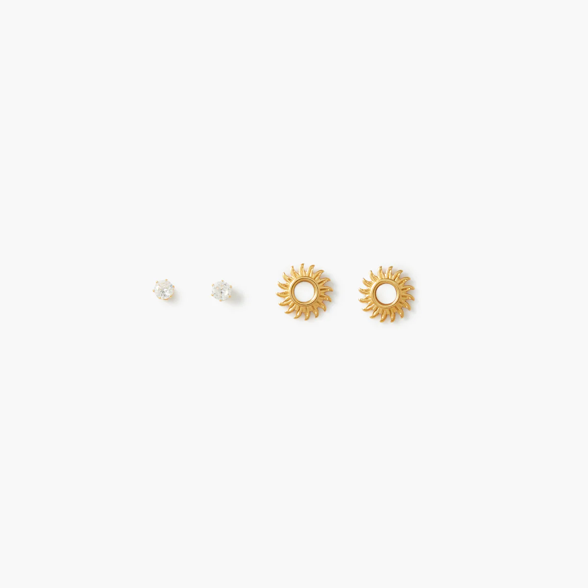 Set de 2 puces d'oreilles strass et soleil acier inoxydable doré - Image 2