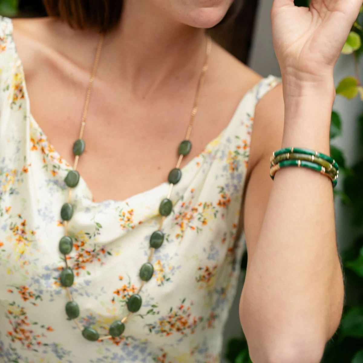 Set de 3 bracelets tubes vert et doré - Image 4