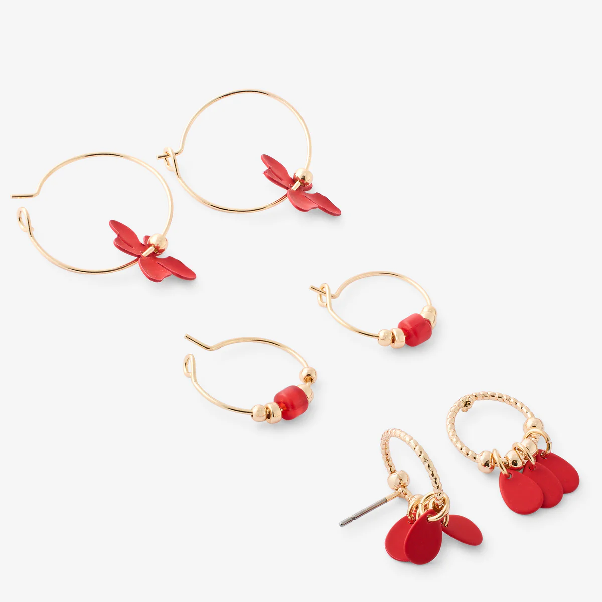 Set de 3 paires de boucles d'oreilles assorties rouges - Image 2