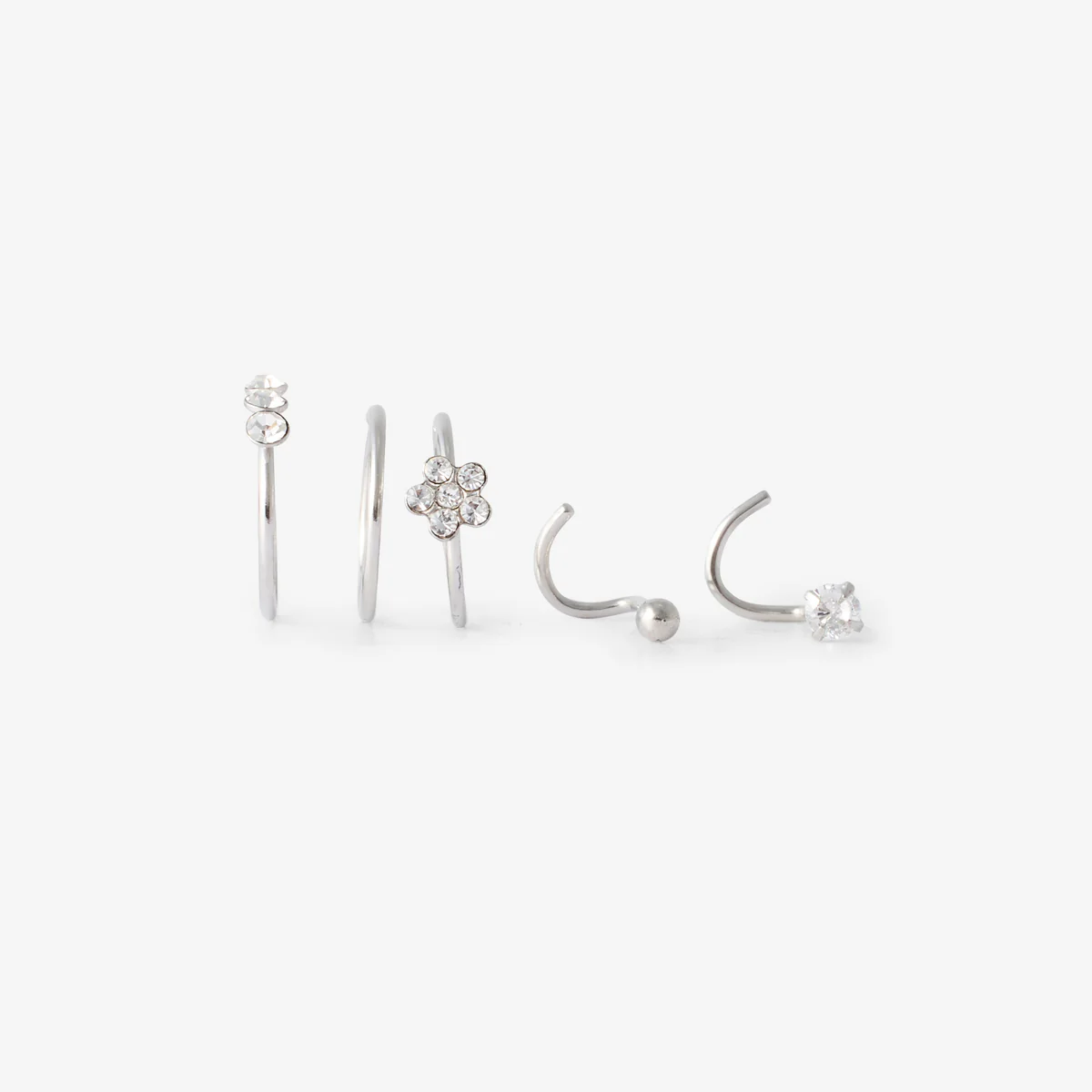 Set de 5 piercings nez en acier chirurgical avec strass de zirconium